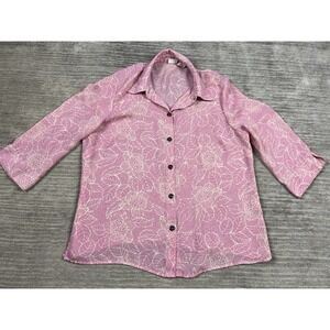 Covington Top Womens Large Pink 3/4 Sleeve Button Front Semi Sheer‎ Casual